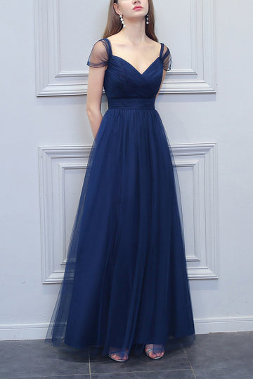 Une ligne longue Tulle robe de demoiselle d'honneur encolure en V